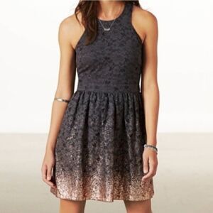 AEO Gray Lace Dress with Rose Gold Ombre